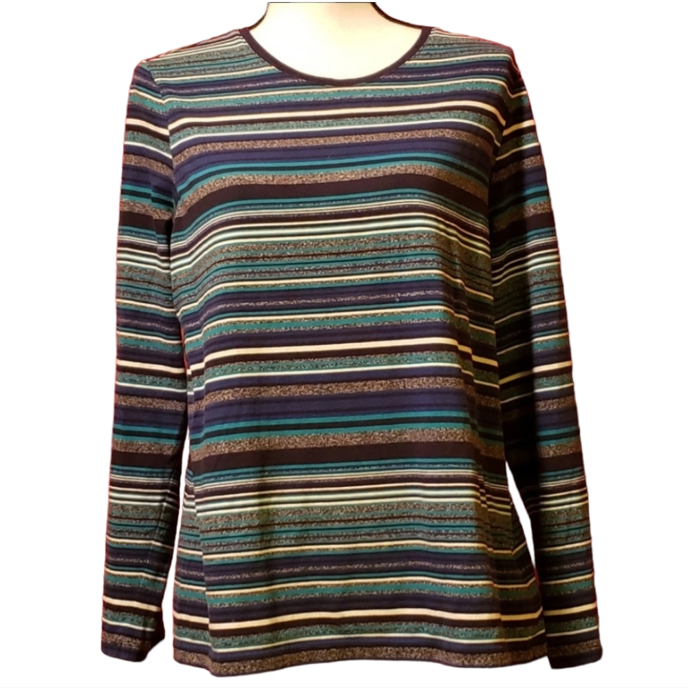 Woman's Studio Works Long Sleeve Striped Shirt Sz L